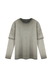 Unisex Fall100% Cotton Washed Fake Two Piece Sweatshirt