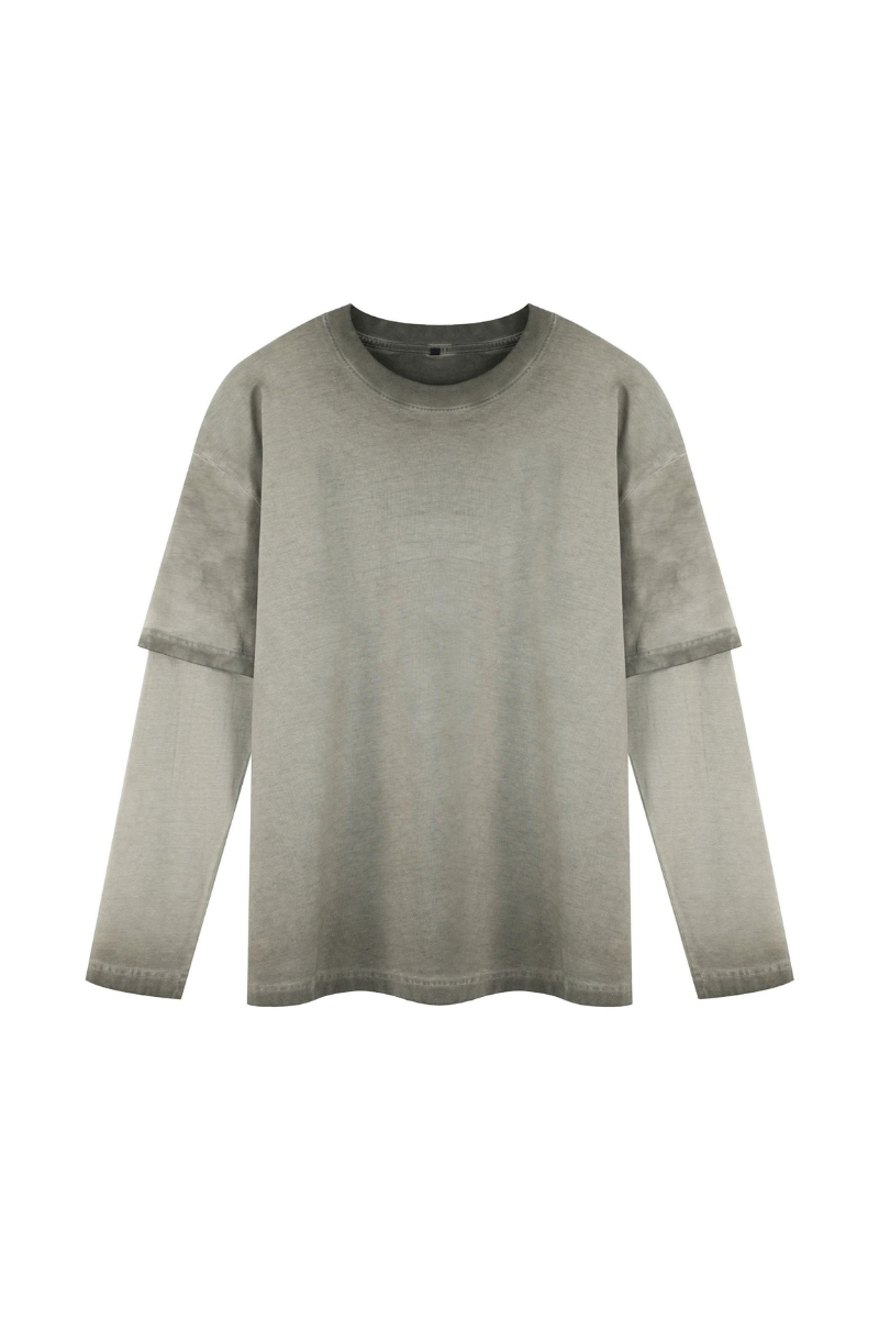 Unisex Fall100% Cotton Washed Fake Two Piece Sweatshirt