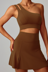 Women's Yoga Set:Sloping Shoulder Bandeau Bra And Skirt