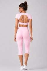 Women's Cropped T-shirt & Capri Leggings Workout Yoga Sets