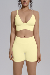 Women's Seamless Triangle Cup Bra And Yoga Shorts Set
