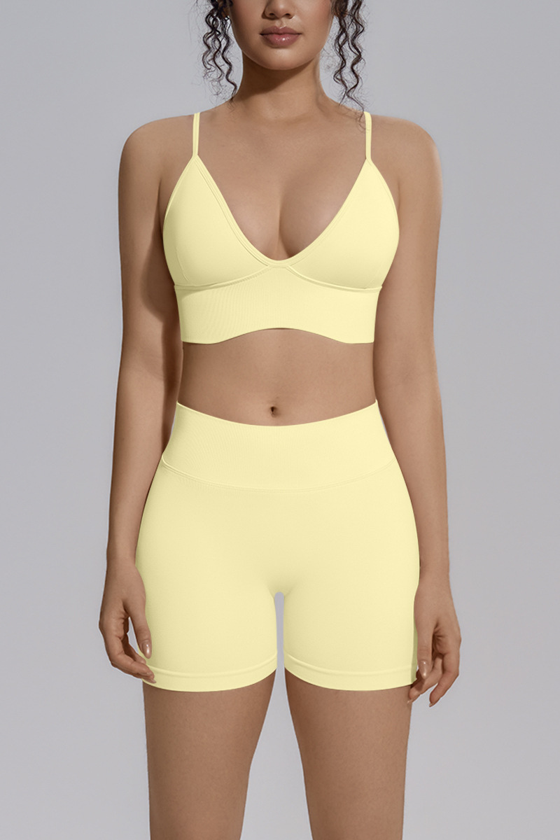 Women's Seamless Triangle Cup Bra And Yoga Shorts Set
