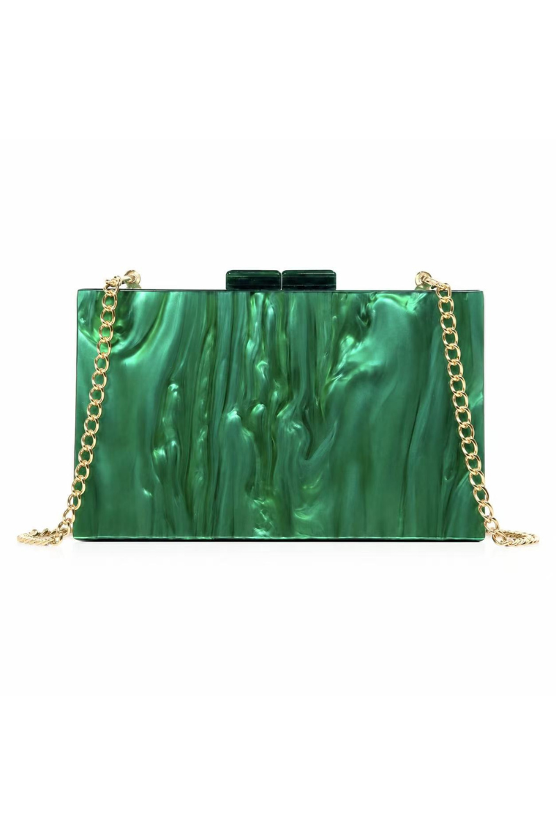 Women's Pearl Handle Acrylic Box Clutch Bag