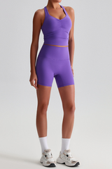Women's Bare Feel Pleated Tank Top And Sport Shorts Yoga Set