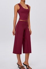 Women's Yoga Sets:Fake Two-Piece Tank Top & Wide Leg Capri Pants