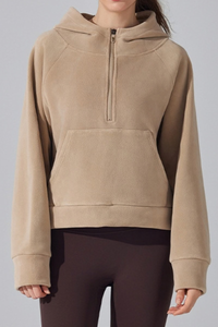 Women's Fall/Winter Fleece Half Zip Cropped Thermal Hoodie