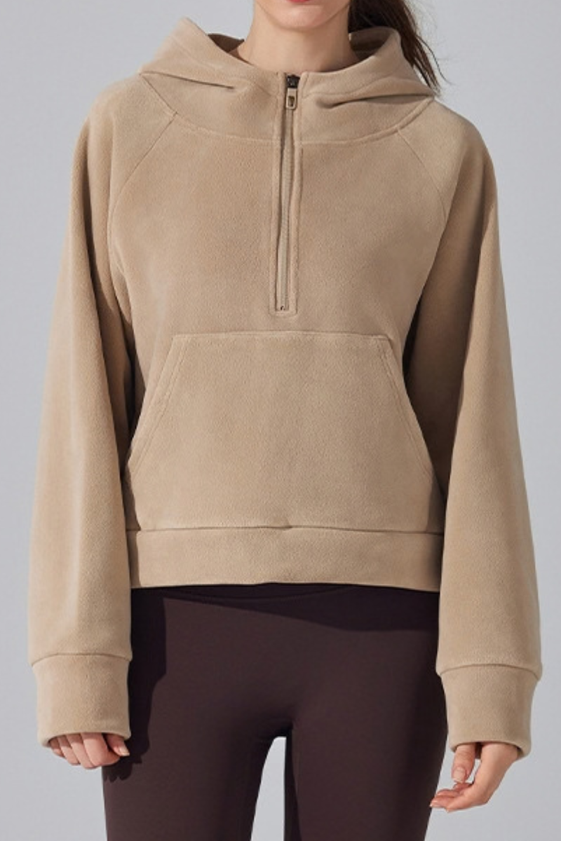 Women's Fall/Winter Fleece Half Zip Cropped Thermal Hoodie