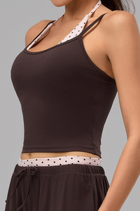 Women's Halterneck Polka Dot Cropped Workout Yoga Tank Top