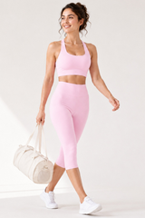 Women's Halter Open-Back Bra & Capri Leggings Workout Sets