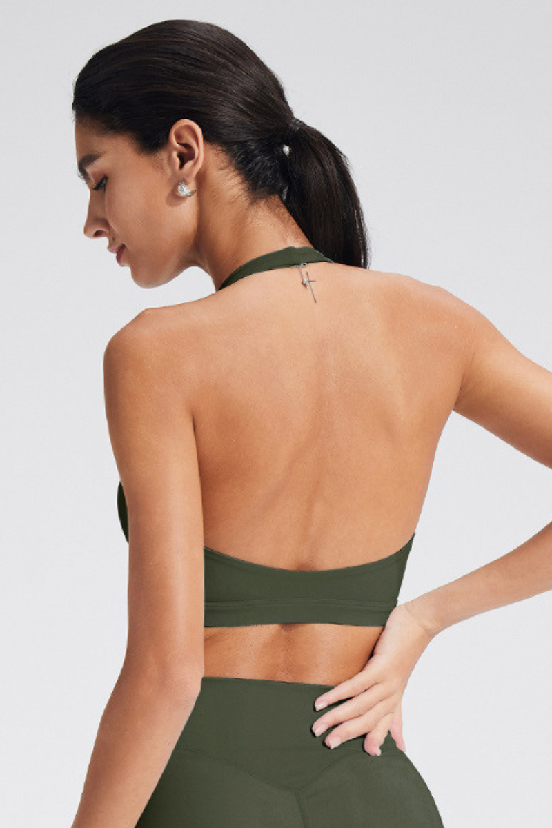 Women's Square Neck Halter Open-Back Yoga Sports Bra