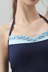 Women's Color Contrast Ruffle Halter Workout Tank Top