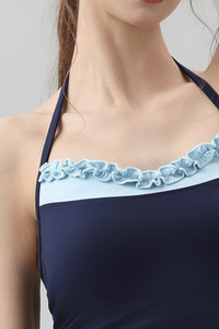 Women's Color Contrast Ruffle Halter Workout Tank Top