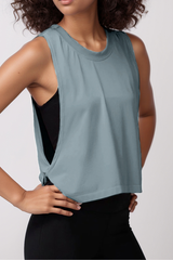 Women's Lightweight Crew Neck High Side Slit Loose Tank Top
