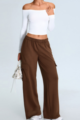 Women's Set:Off The Shoulder Cropped Top And Wide Leg Pants