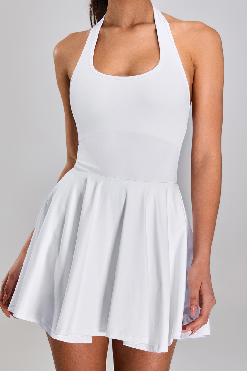 Women's Backless Halterneck Anti-Exposure Tennis Dress-Wholesale Supplier -Sodalemons White / L