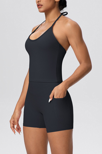 Women's Two Piece Set:Drawstring Halterneck Bra And Shorts