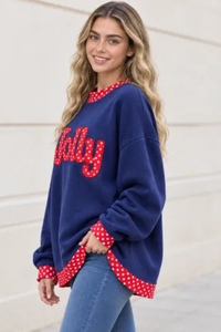 Women's Fall Letter Appliqué Embroidery Mockneck Sweatshirt