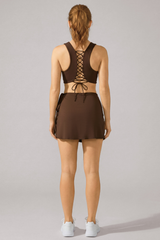 Women's Athletic Lace Up Back Sports Bra And Mini Skirt Sets