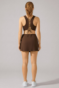 Women's Athletic Lace Up Back Sports Bra And Mini Skirt Sets