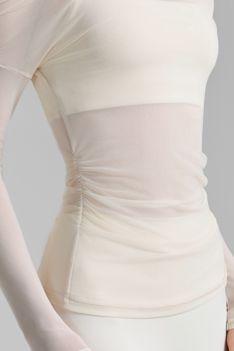 Women's Retro Asymmetric Ruched Mesh Top And Bra Sets