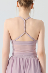 Women's Halter Mesh Ruched Waist Padded Yoga Tank Top