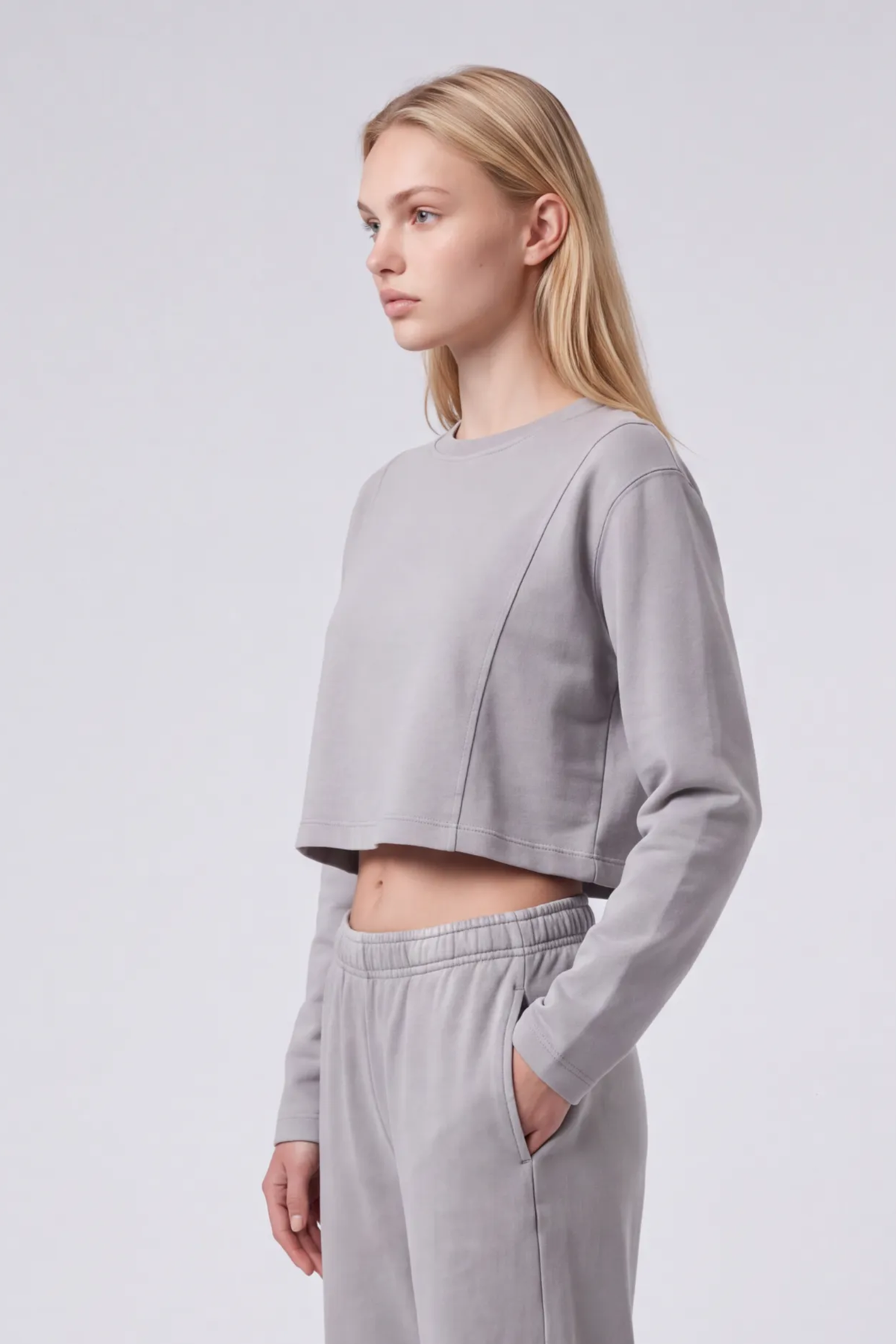 Women's 100% Cotton Washed Cropped Patchwork Cut Sweatshirt