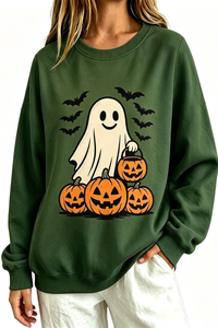 Women's Fall Halloween Spooky Ghost Pumpkin Sweatshirt