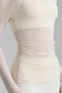 Women's Asymmetric  Shoulder Sheer Mesh Long Sleeve Yoga Top