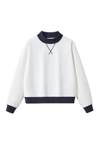 Women's Fall Cozy Fleece Mock Neck Color Block Sweatshirt
