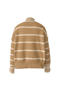 Women's Contrast Stripe Collared V Neck Knit Sweater