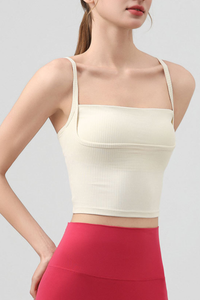 Women's Fake Two Piece Square Neck Cropped Sports Cami