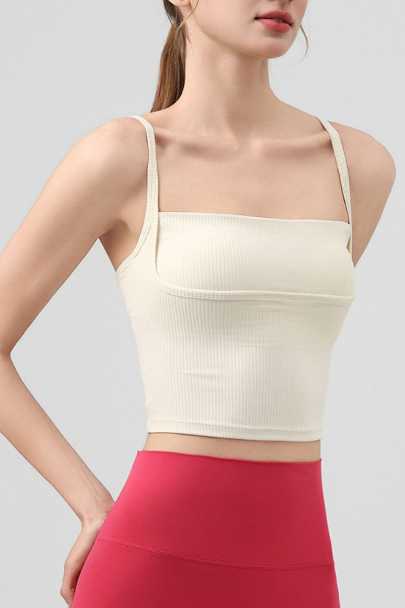 Women's Fake Two Piece Square Neck Cropped Sports Cami