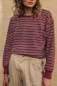 Women's Fall/Winter Striped Crew Neck Cropped Knit Sweater