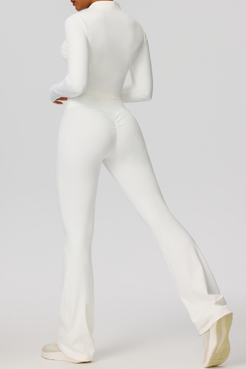Women's Sports 3-Piece Set:Bra+Cropped Jacket+Flare Pants