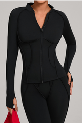 Collared, zippered long-sleeve outer jacket