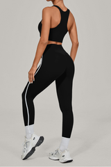Women Athletic Sets:U-neck Cropped Tank Top And Leggings