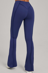 Wide-leg, snug, textured, and high-waisted flared pants