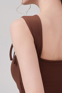 Women's Bow Tie Strap Pleated Padded Workout Tank Top