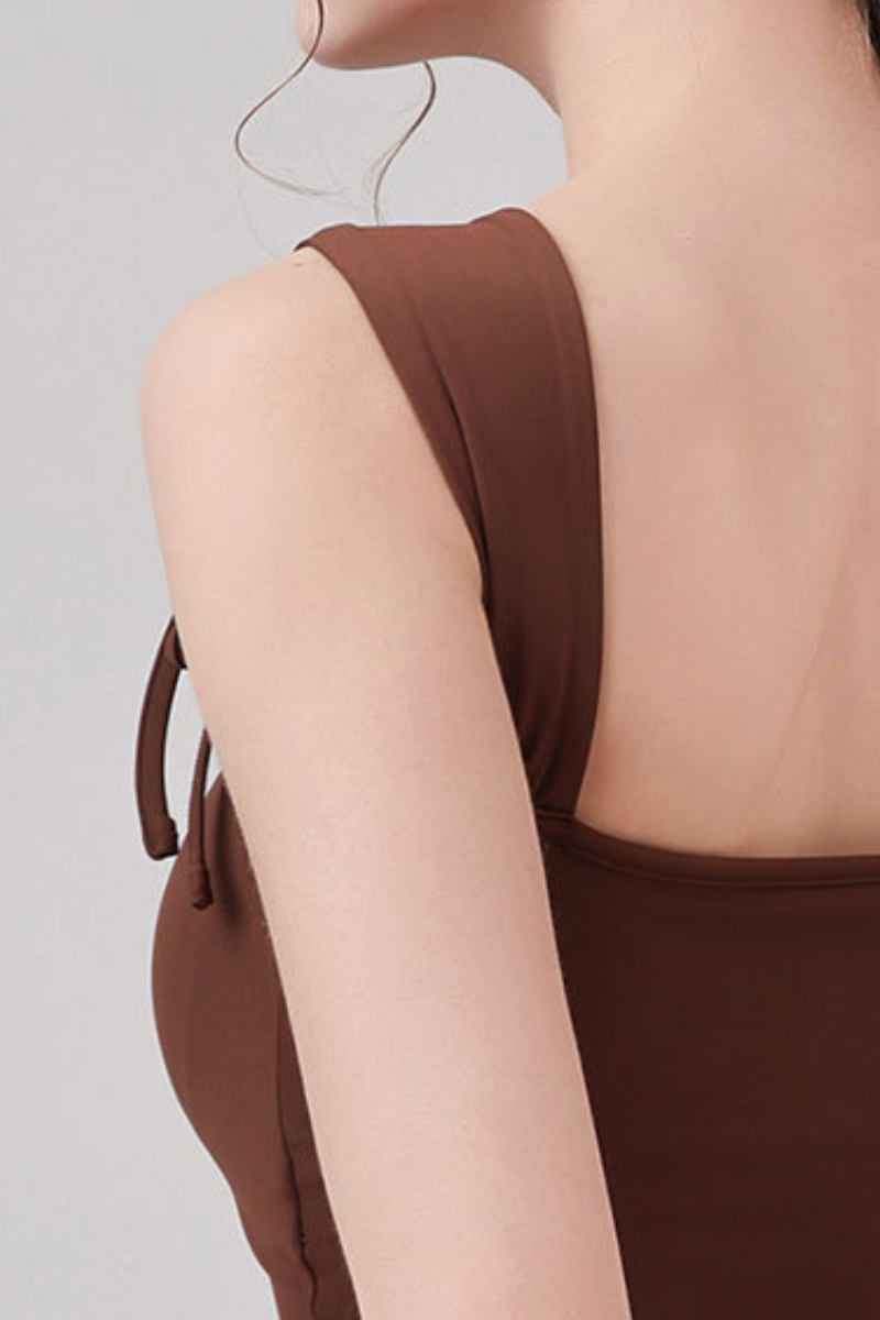 Women's Bow Tie Strap Pleated Padded Workout Tank Top