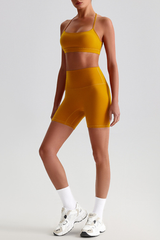 Women Bare Feel Halterneck Bra & High Rise Fitness Shorts Yoga Set