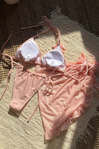 Women's Flower Halter Triangle Ruffle Bikini Three-Piece Set