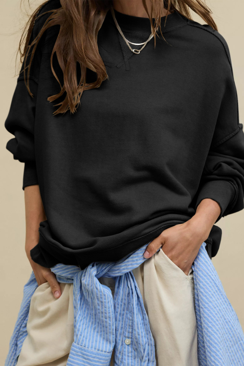 Women's Fall Oversize Side Slit Hem Drop Shoulder Pullover