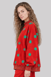 Women's Fall Color Block Polka Dot Mockneck Sweatshirt