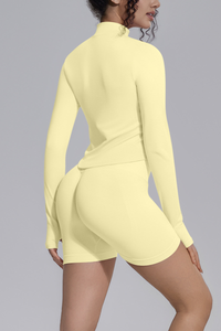 Women's Seamless Bra&Stand Collar Jacket &Shorts 3 Piece Set