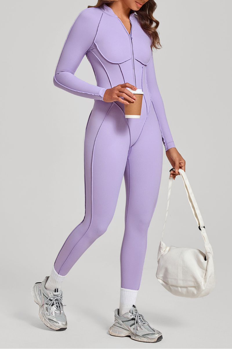 Women's Half-Zip Open Back Jumpsuit with Contoured Seams