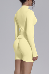 Women's Seamless Stretchy Jacket And No Front Seam Short Set