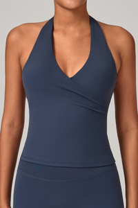 Women's Athletic V-neck Pleated Halterneck Tank Top
