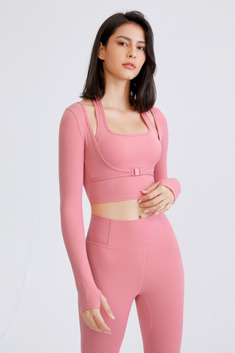 Women's long-sleeved bra T-shirt fake two-piece