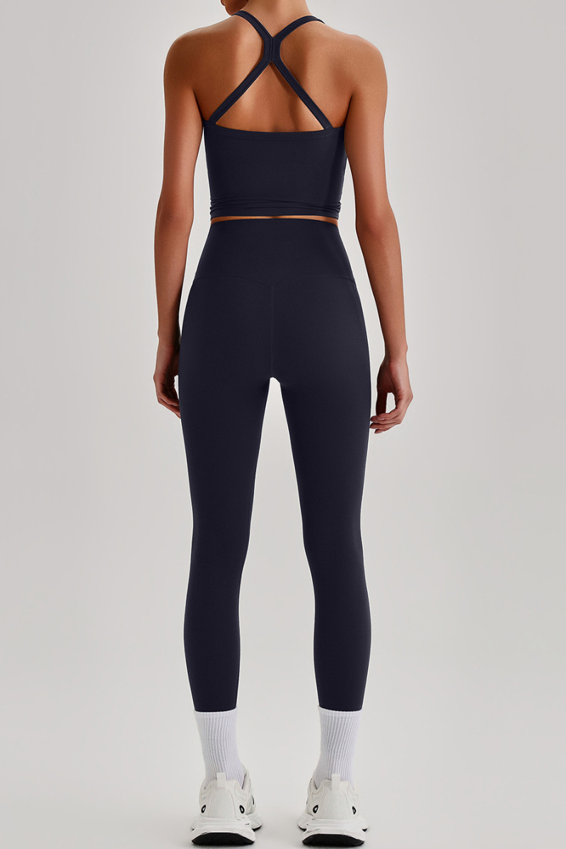 Women's Square Cross Back Tank Top &High Rise Leggings Set
