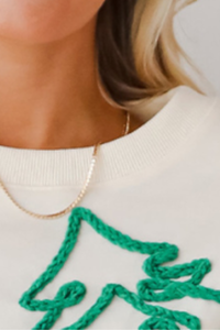 Women's Christmas Embroidery Bow Balloon Sleeve Sweatshirt